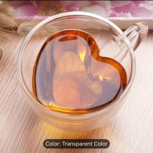 Heart Shaped Glass Coffee Mug, 240ml/8oz Double Walled Heat Insulated Espresso Coffee Cups, Heat Insulated Love Water Cups, Summer Winter Drinkware, Birthday Gifts