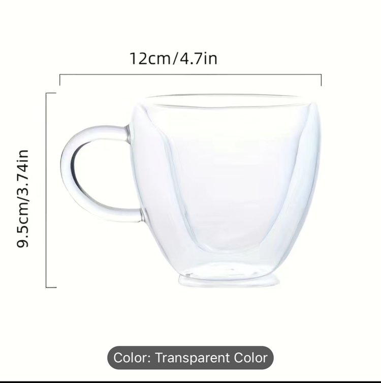 Heart Shaped Glass Coffee Mug, 240ml/8oz Double Walled Heat Insulated Espresso Coffee Cups, Heat Insulated Love Water Cups, Summer Winter Drinkware, Birthday Gifts